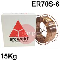 A18XXLBW Lincoln Arcweld AS2 Copper Coated Steel A18 MIG Wire, 15Kg Reel (Wire Basket), ER70S-6