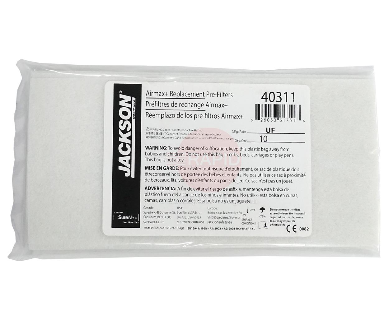 40311  Jackson Airmax+ PAPR System Pre-Filters (Pack of 10)
