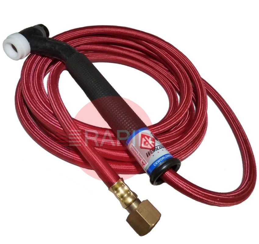 CK-CK1725RSFFX  CK 17 Flex Head Gas Cooled TIG Torch with 1pc 7.6m Superflex Cable, G3/8 Machine Connection, 150 Amp @ 100% Duty Cycle