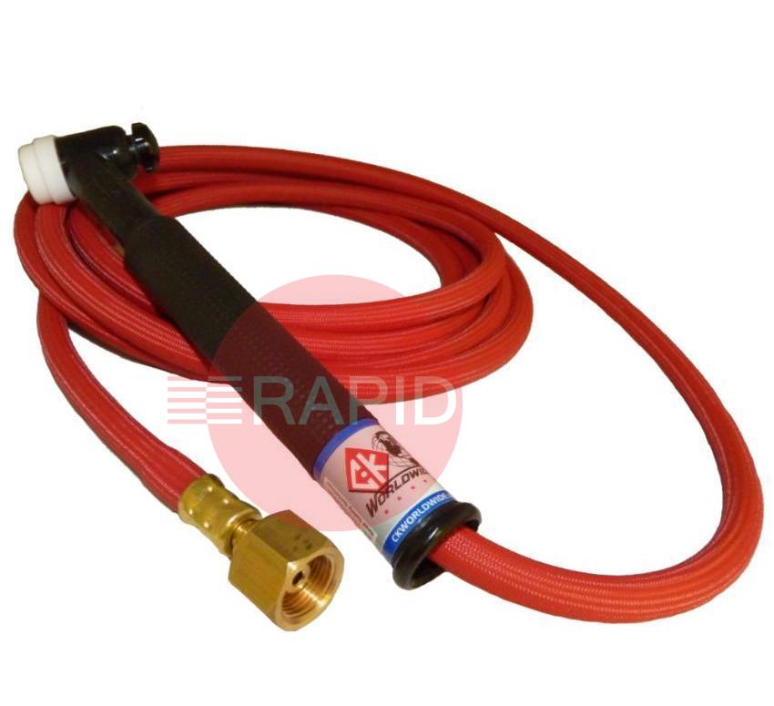 CK-CK1725RSFRG  CK17 Gas Cooled TIG Torch with 1pc 7.6m Superflex Cable G3/8 Machine Connection, 150 Amp @ 100% Duty Cycle