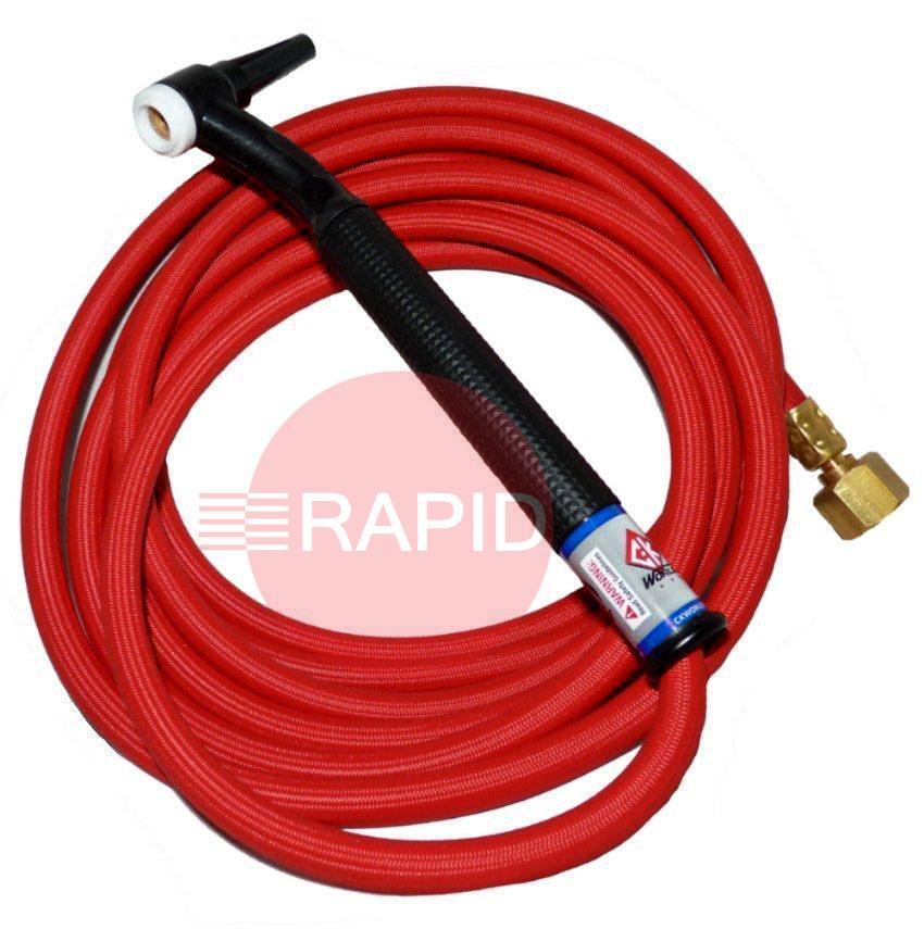 CK-CK925RSFFX  CK9 Flex Head Gas Cooled TIG Torch with 1pc 8m Superflex Cable, G3/8 Machine Connection. 125 Amps @100% Duty Cycle.