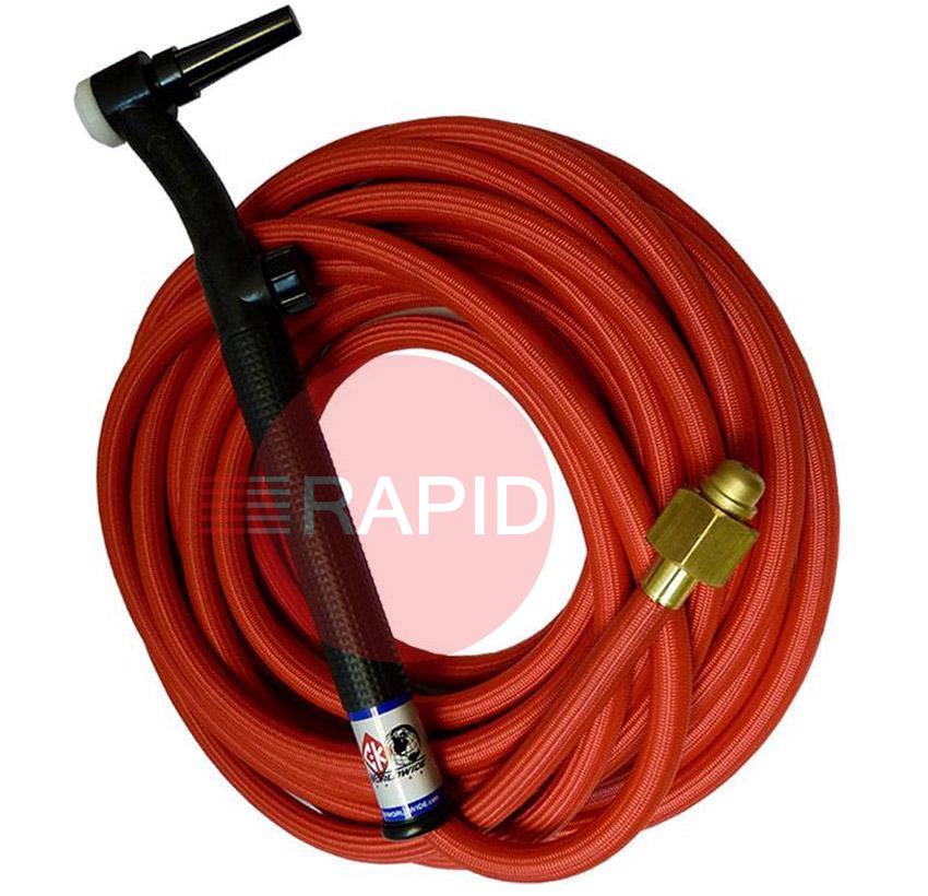 CK-CK9V25RSFFX  CK9V Flex Head Gas Cooled TIG Torch with 1pc 8m Superflex Cable & Gas Valve, G3/8 Machine Connection, 125 Amps @100% Duty Cycle.