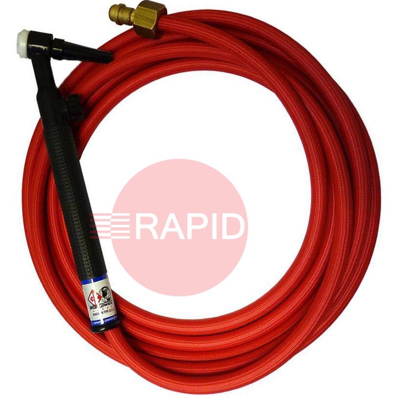 CK-CK9V25RSFRG  CK9V 8m Gas Cooled TIG Torch with 1pc Superflex Cable & Gas Valve, G3/8 Machine Connection, 125 Amps @100% Duty Cycle.