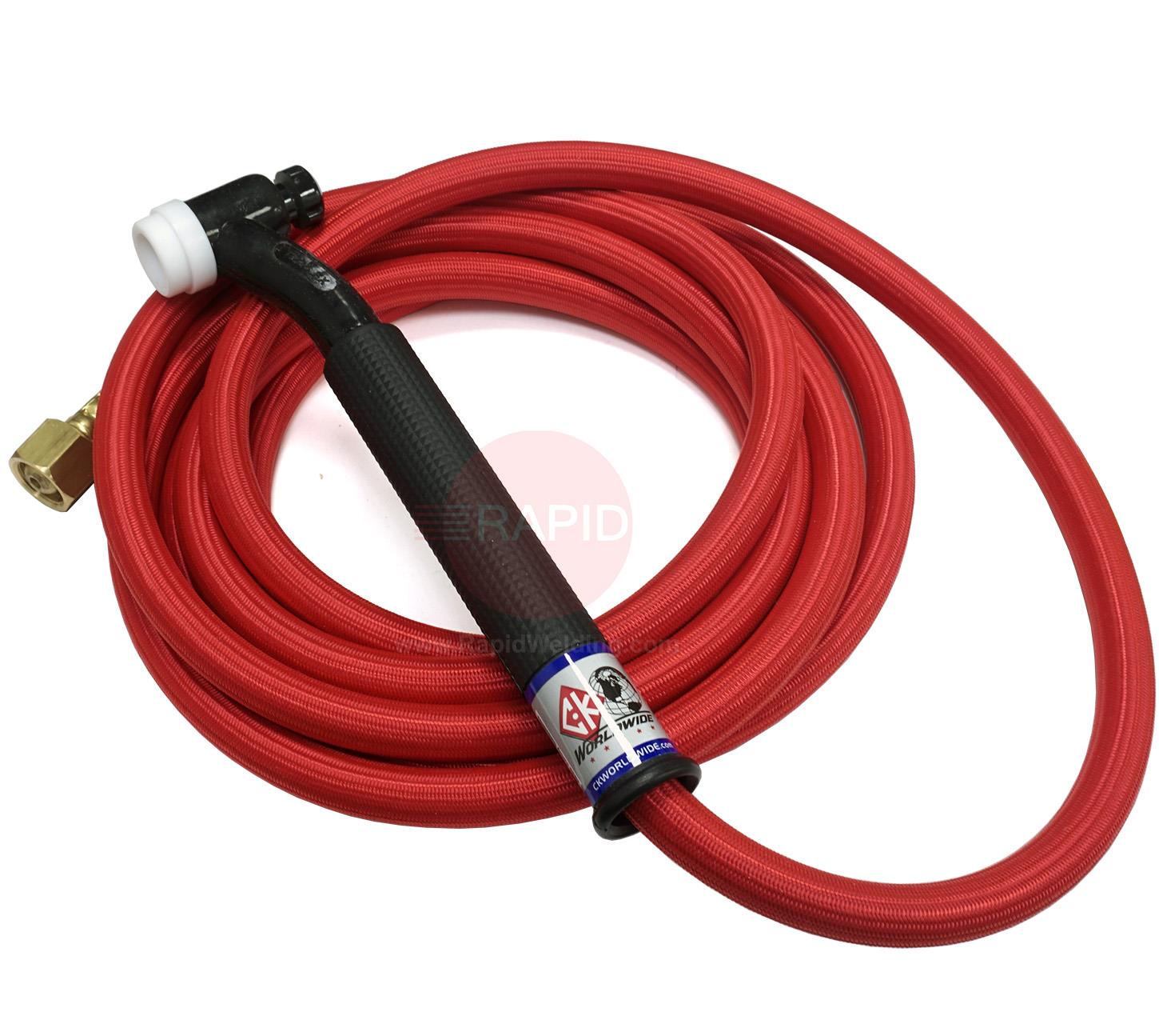 CK-TL2612RSFFX  CK Trimline TL26 Gas Cooled 200A TIG Torch, Flex Head, with 3.8m (12ft) Superflex Cable, G3/8 Machine Connection