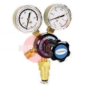 H1104  Harris Regulator 801B, Oxygen, Single Stage Two Gauge, Bottom Entry, 10bar, 5/8 BSP RH Cylinder Connection, 3/8 BSP Outlet, UK Fitting Only