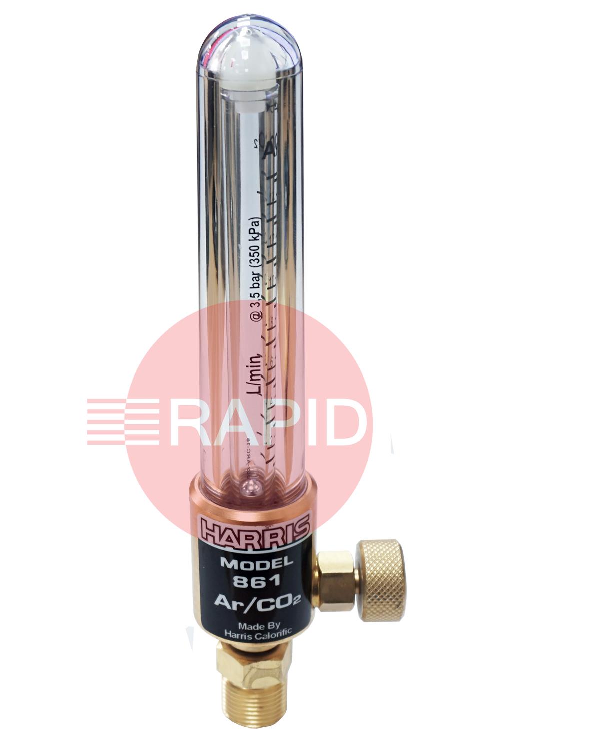 H1111  Harris Flowmeters 861 Flowmeter, Argon, 15 lpm  3/8 BSP Inlet & Outlet.