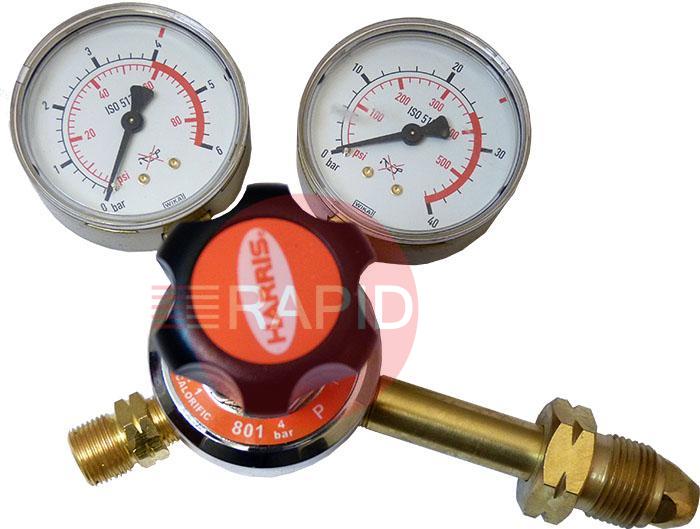 H1384  Harris 801 Propane Single Stage 2 Gauge Regulator 4.0 Bar, 5/8 BSP LH Cylinder Connection, 3/8 BSP Outlet, UK Fitting Only