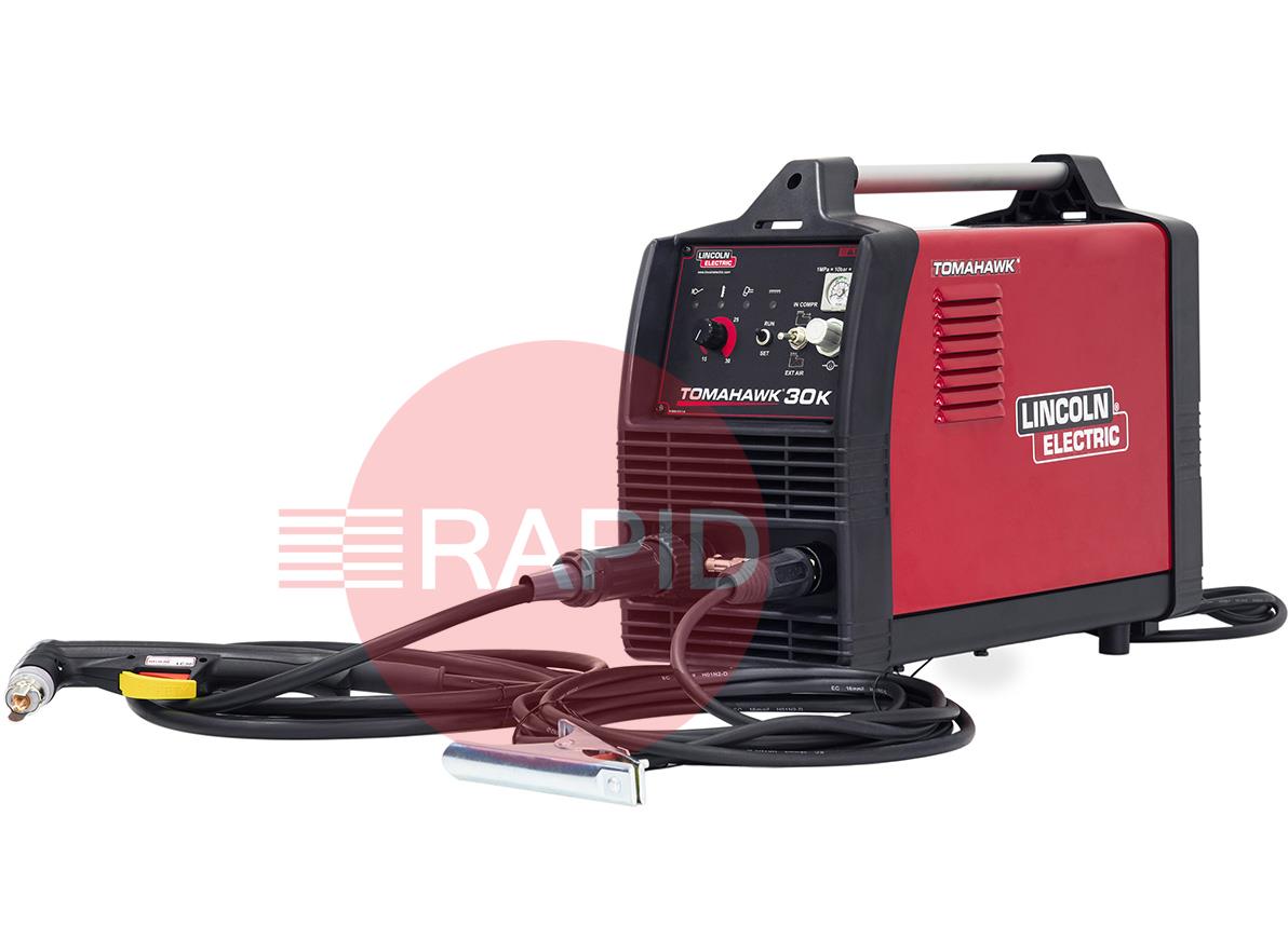 K12038-3  Lincoln Tomahawk 30K Plasma Cutter w/ Built in Compressor & 4m LC30 Hand Torch, 16mm Cut - 230v, 1ph