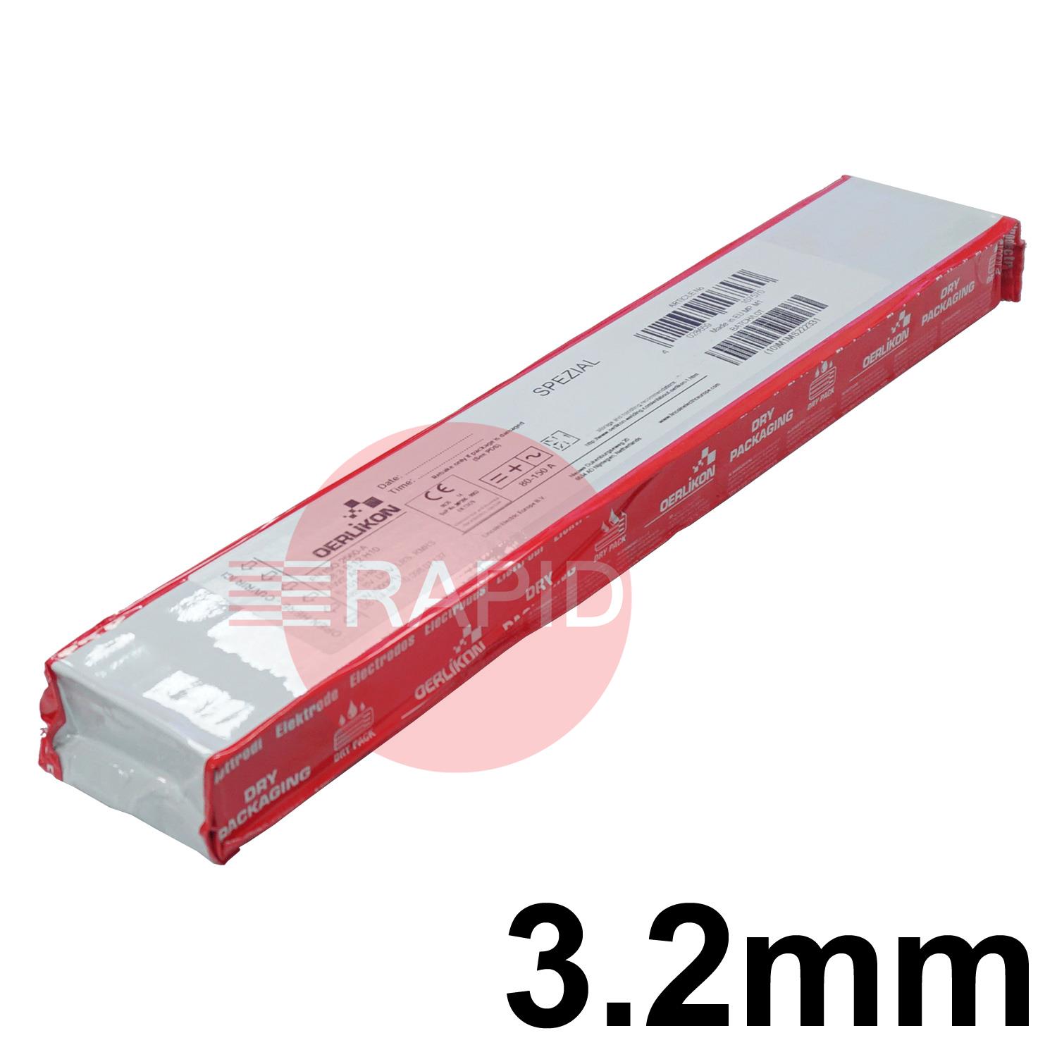 W000287409  Oerlikon Spezial Low Hydrogen Electrodes 3.2mm Diameter x 350mm Long. 1.8kg Vacpac (55 Rods). E7016-H8